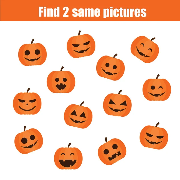 Find the same pictures children educational game, halloween theme — Stockový vektor