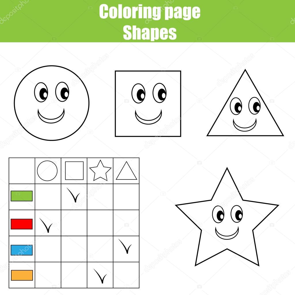 Coloring page practice sheet. Educational children game, kids activity, printable worksheet. Learning shapes and colors