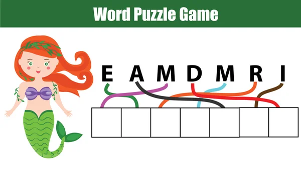 Slova puzzle děti vzdělávací hra s písmeny bludiště. Místo písmena ve správném pořadí. Učení slovíček — Stockový vektor