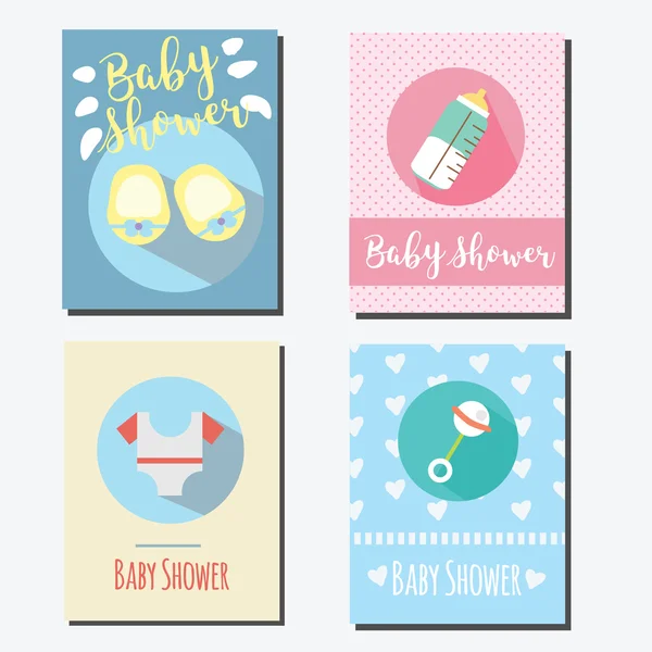 Tarjetas de fiesta Baby shower, plantillas de diseño de invitaciones — Archivo Imágenes Vectoriales