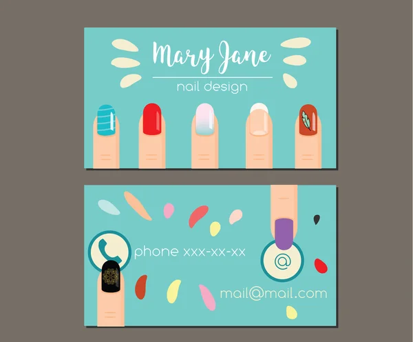 Business card design template. Business card, flyer for manicure salon, nail design studio, nail artist — Stock vektor