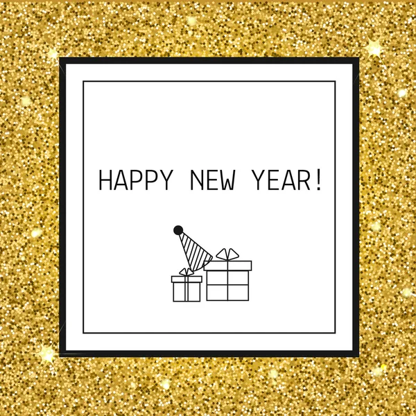 新年あけましておめでとうございます、ゴールドの輝くをグリーティング カード クリスマス ライン アイコン、シンボルを祝う — ストックベクタ