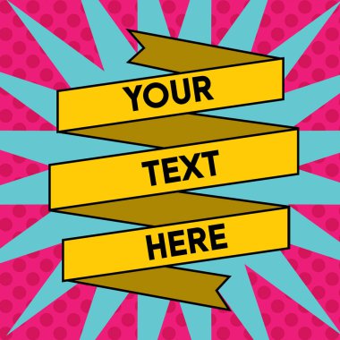 Sarı kurdele ile renkli vektör banner. çekilmiş, vintage pop sanat çizgi roman tarzı el