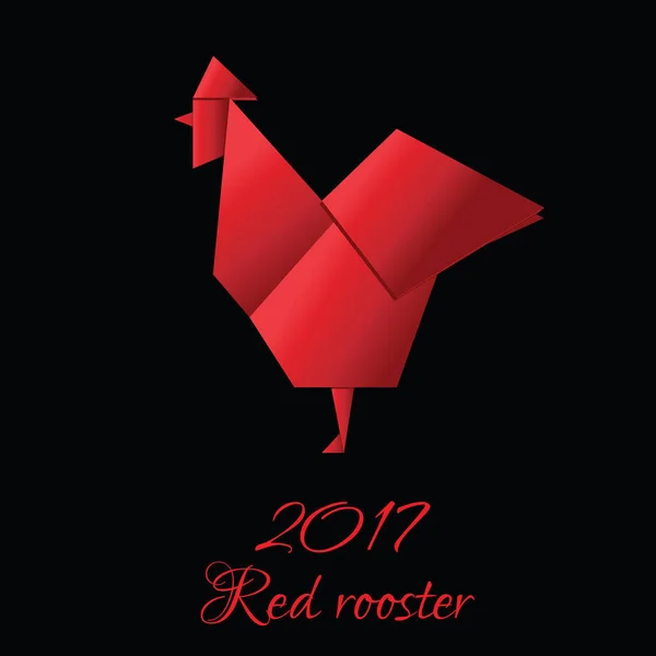 Rode haan in Origami stijlicoon vector, 2017 Nieuwjaar symbool van duiver geïsoleerd op zwart — Stockvector