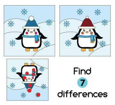 Farkları bul eğitim çocuk oyunu. Penguen ile çocuk aktivite levha. Winter Tema