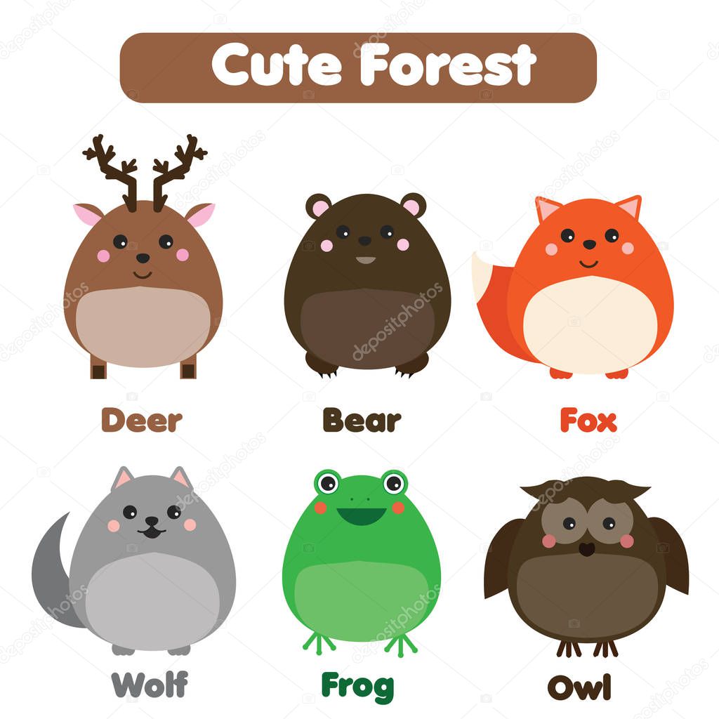 Insieme a carino foresta animali della fauna selvatica Cervo volpe orso lupo nello stile di bambini illustrazione vettoriale