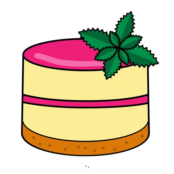 Dulce panadería. Pastel aislado, pudín con esmalte de colores y hojas de menta vector ilustración — Vector de stock