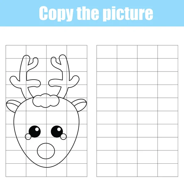 Grille copie enfants jeu éducatif, dessin activité enfants, Noël, vacances d'hiver, thème des animaux — Image vectorielle