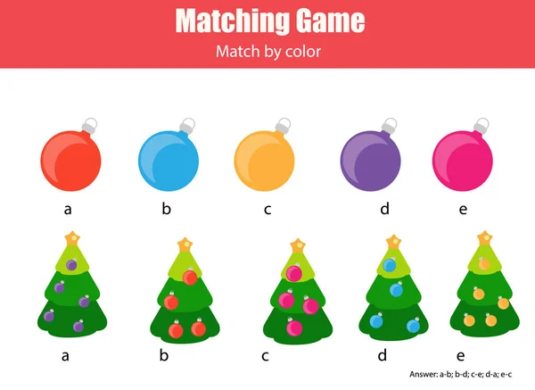 Matching children educational game, match by color. Christmas, new year winter holidays theme — Stock Vector