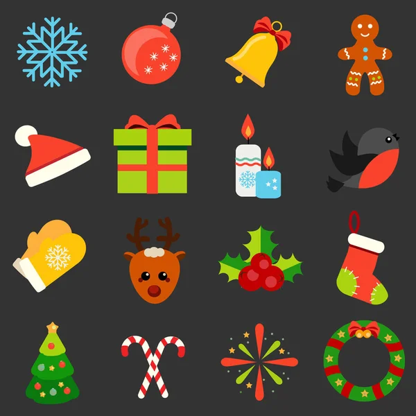 Christmas and new year icons. Vector set of winter holidays symbols — Stock Vector