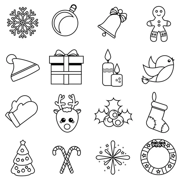 Рождество и Новый год линейные иконы. Векторный набор символов зимних праздников, контур — стоковый вектор