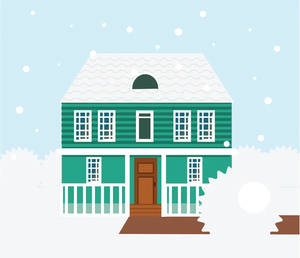 Nieruchomości zimowa scena. Dom, domek, dom, słodki wektor domu ilustracji z śniegu — Wektor stockowy