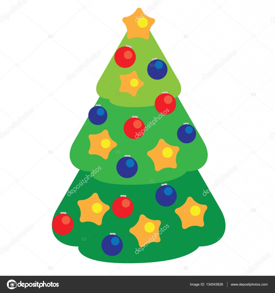 Albero di Natale abete decorato simbolo del nuovo anno Icona isolata elemento di design illustrazione di vettore per i saluti di vacanze invernali