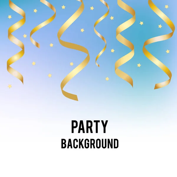 Party, holiday vector background with blue subtle spot and golden streamers. Birthday, party, christmas, new year banner — Stock Vector