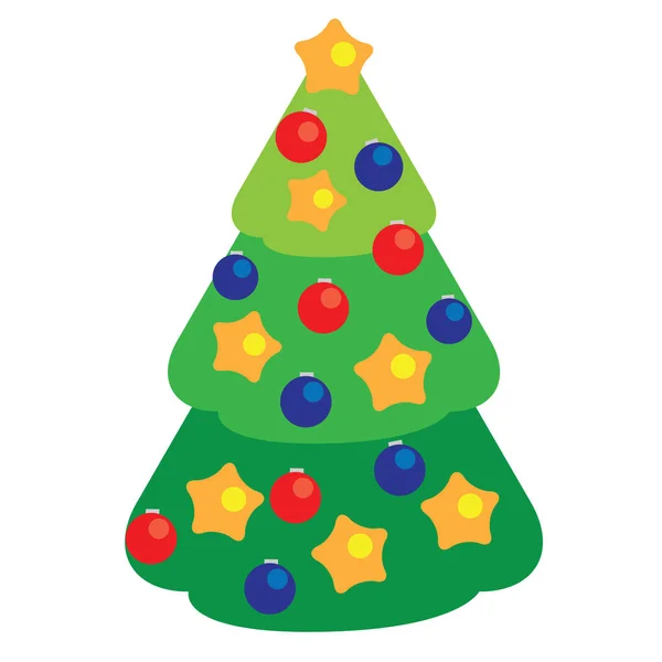 Weihnachtsfichte im Cartoon-Stil, Neujahrssymbol. Vereinzelte Symbole, Gestaltungselemente — Stockvektor