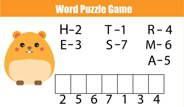 Wörter Rätsel Kinder Lernspiel mit Zahlen-Code. Platzieren Sie die Buchstaben in der richtigen Reihenfolge. Vokabeln lernen — Stockvektor