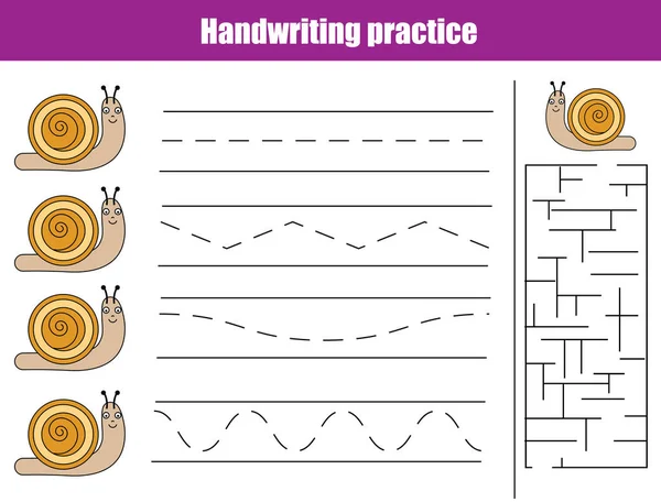 Fiche de pratique de l'écriture. Jeu éducatif pour enfants, feuille de calcul imprimable pour enfants — Image vectorielle