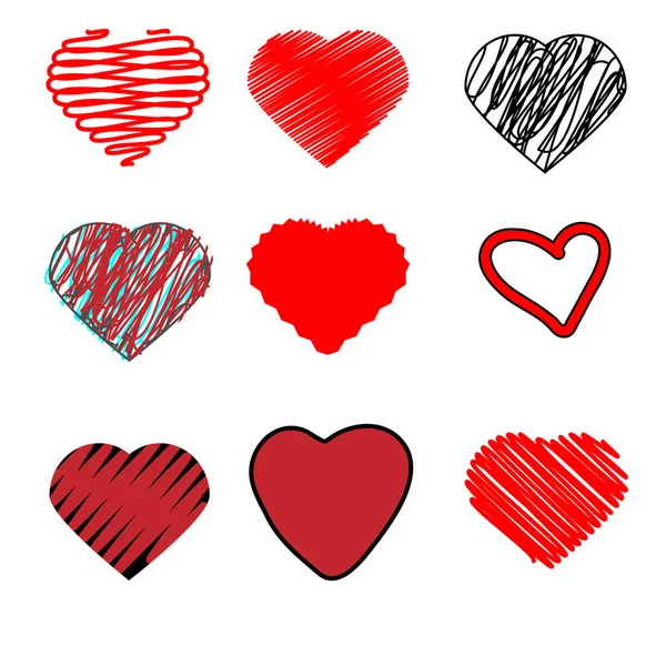 Scribble hearts. mão desenhado doodle coração formas símbolos, elementos de design isolados — Vetor de Stock