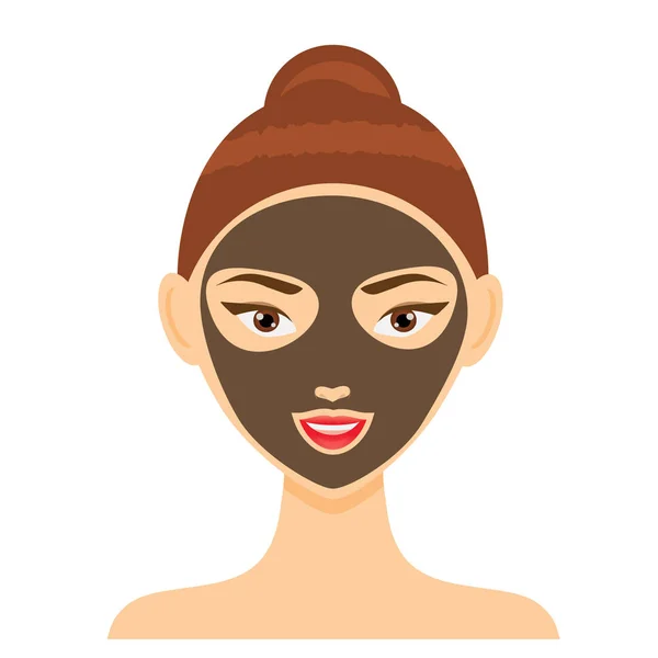 Mujer joven con máscara facial ilustración vectorial. Mujer con barro en la cara — Archivo Imágenes Vectoriales