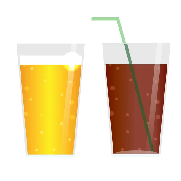 Glasses with beer, cider, lemonade or ice tea. Drinks icons, isolated design elements — Stock Vector