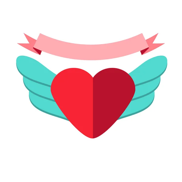 Coeur en papier avec ailes. Symbole romantique de l'amour icône de la Saint-Valentin. Élément de conception isolé — Image vectorielle