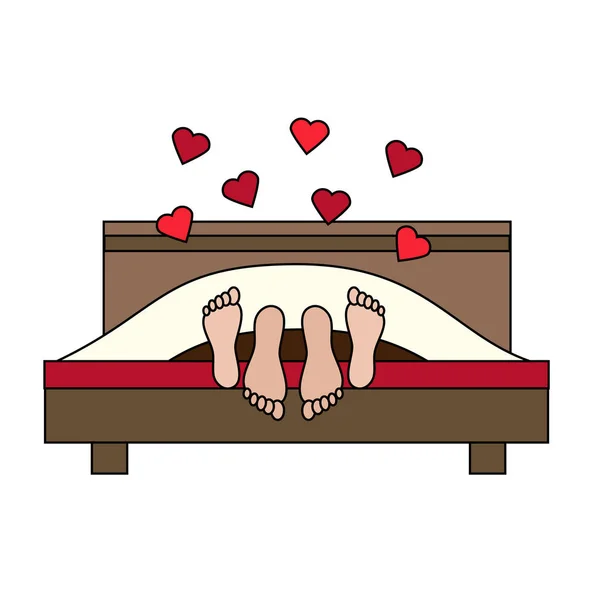 Casal a fazer sexo na cama. Família, amantes a fazer amor. Dia de São Valentim, romântico, amor, elemento de design de lua de mel, ícone —  Vetores de Stock