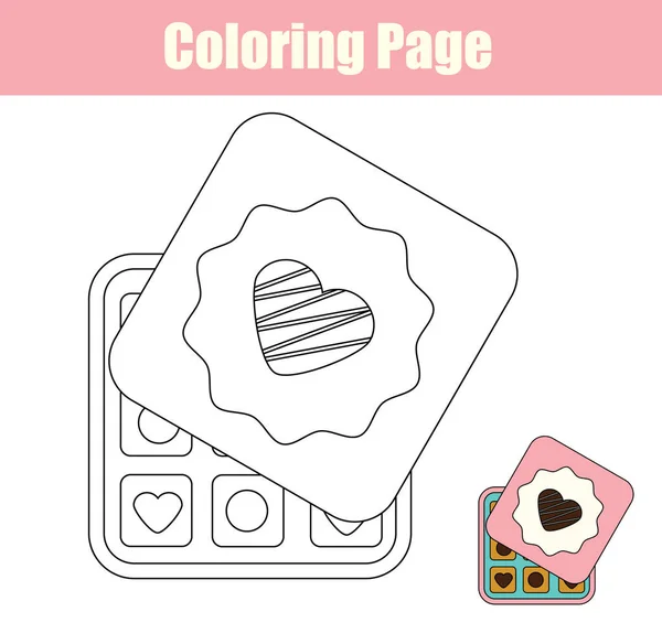 Página para colorear con caja de dulces de chocolate — Vector de stock