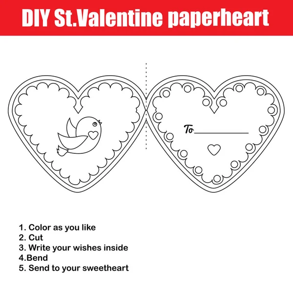 Diy Kinder pädagogische kreative Spiel. eine Valentin-Tageskarte erstellen — Stockvektor