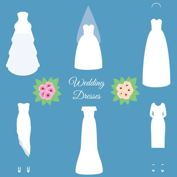 Fashion bröllopsklänningar modeller. Vektorillustration, ikoner set — Stock vektor