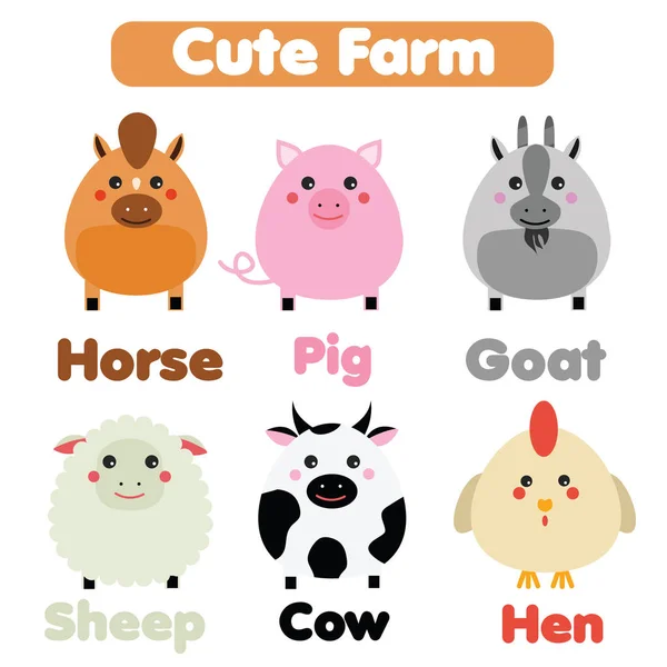 Aranyos farm állatok wildlife beállítása. Gyermekek stílus, elszigetelt design elemek, vektoros illusztráció. Kecske, ló, sertés — Stock Vector