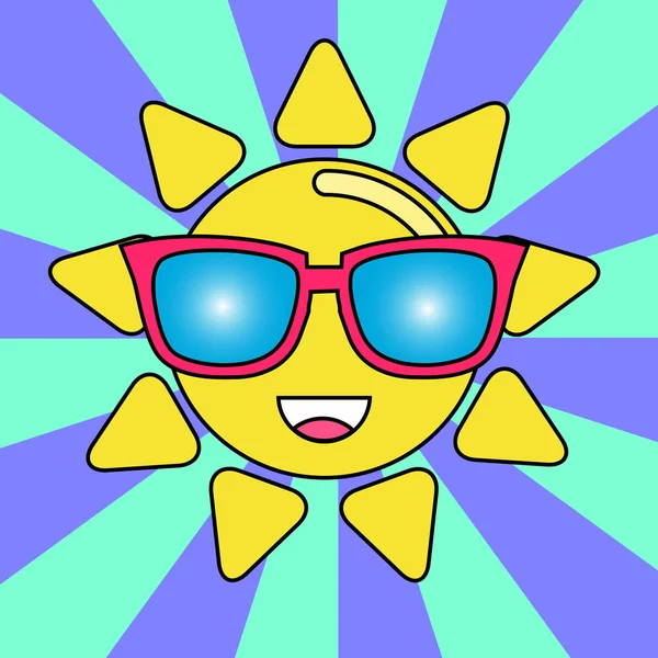 Sonne im Sonnenbrillen-Charakter. bunte Sommer-Vektorillustration im Pop-Art-Stil — Stockvektor