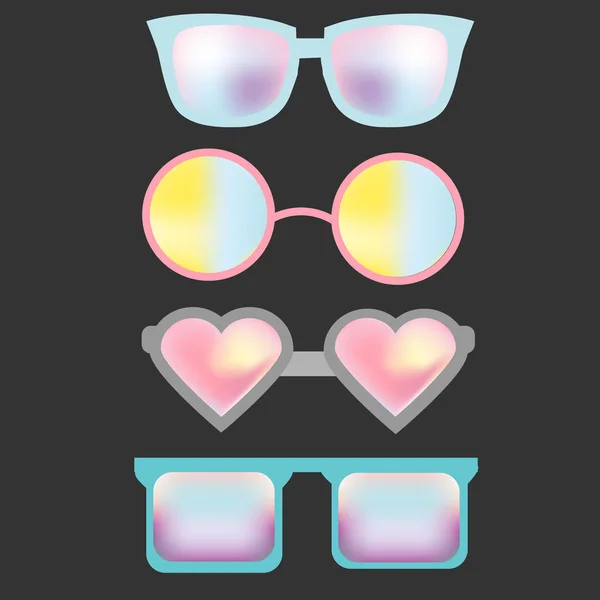 Vector plastic sunglasses set. Candy colors. Summer eyeglasses for kids. Different style and lens shapes — Vetor de Stock