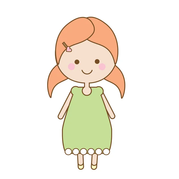 Sevimli gülümseyen kız karakter. Tatlı çizgi film küçük çocuk yazlık elbise — Stok Vektör