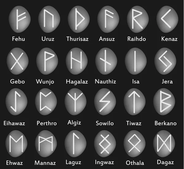 Des runes classiques. Alphabet runique sur les pierres. Celtique, symboles anciens scandinaves, lettres. Illustration vectorielle . — Image vectorielle