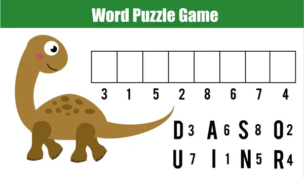 Palabras rompecabezas niños juego educativo con código de números. Pon las letras en orden correcto. Aprender vocabulario — Archivo Imágenes Vectoriales
