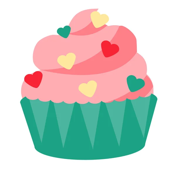 Dia de São Valentim, romântico, amor rosa cupcake com forma de coração polvilhas. Elemento de design, ícone —  Vetores de Stock