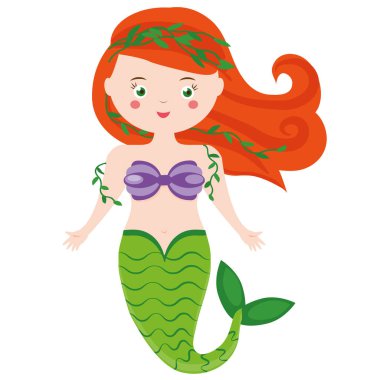 Sevimli deniz kızı karakter karikatür tarzı. vektör çizim