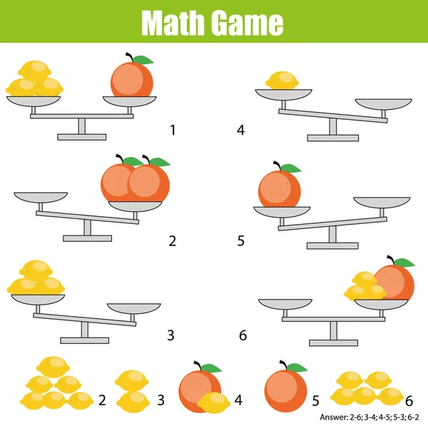 Matemática jogo educativo para crianças. equilibrar a escala — Vetor de Stock