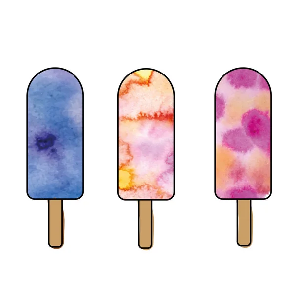 Picolés de sorvete em aquarela desenhada à mão e estilo marcador . —  Vetores de Stock