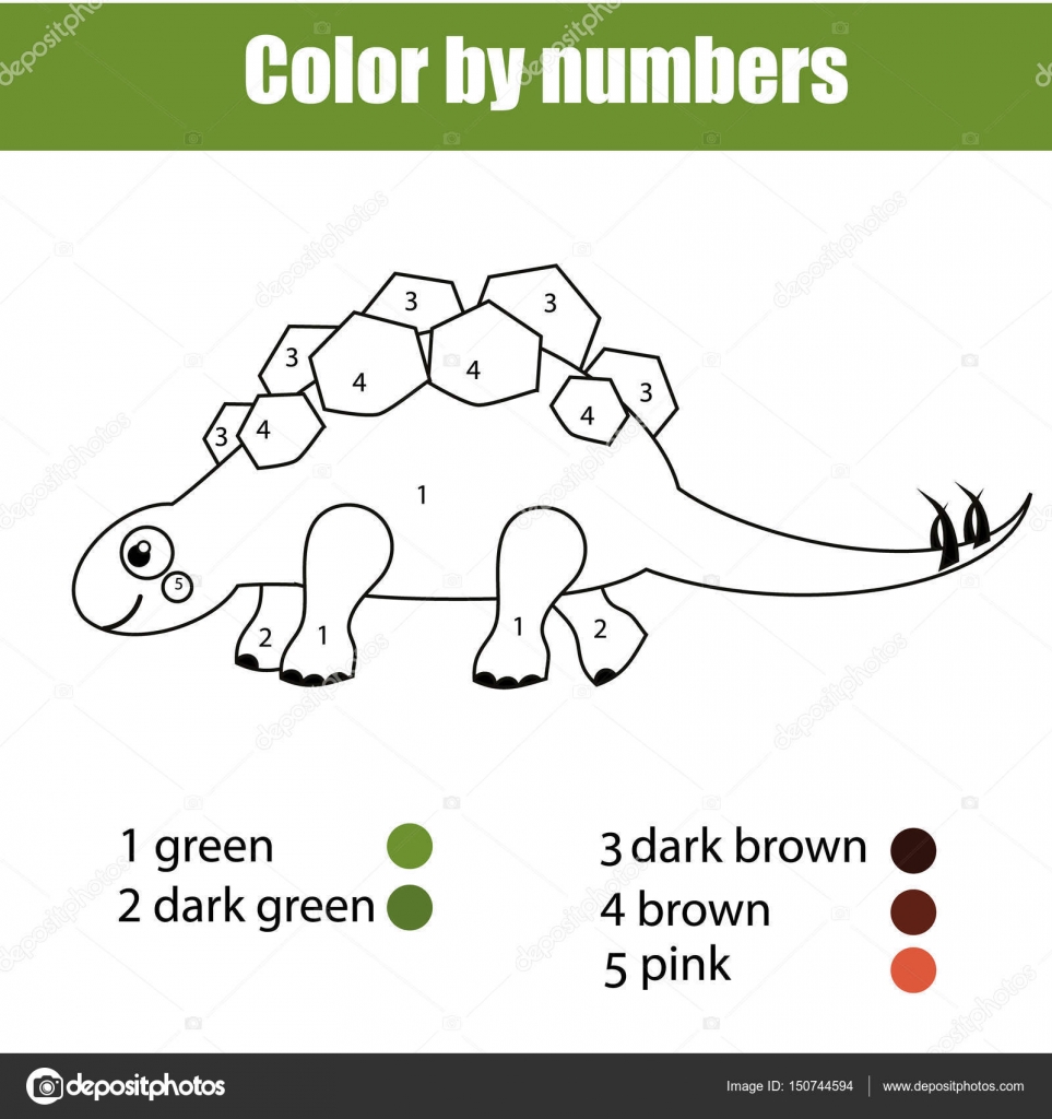 Coloriage avec stégosaure dinosaur Couleur de jeu éducatif enfants de nombres activité enfants de dessin — Image vectorielle