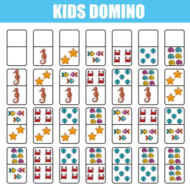 Domino çocuklar için. Çocuk eğitim oyunu. Yazdırılabilir etkinlik, masa oyunu