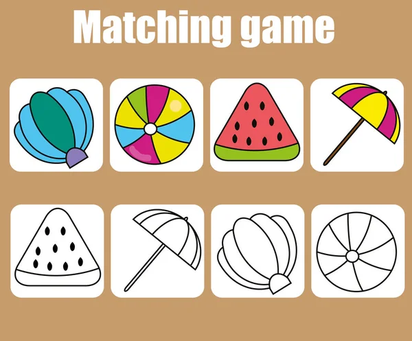 Bildungsspiel für Kinder. farbige und umrissene Objekte zuordnen. Lernformen — Stockvektor