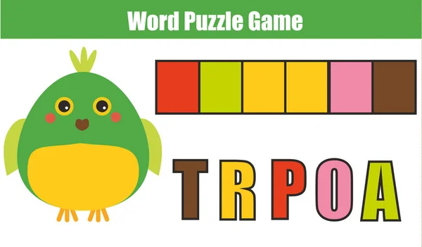Words puzzle children educational game with colorful code. Place the letters in right order. Learning vocabulary. Match letters with color