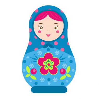 Matryoshka. Geleneksel Rus Matruşka oyuncağı. Gülümseyen Matreshka simgesi. Vektör çizim