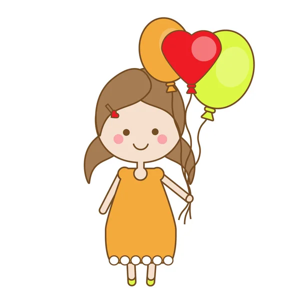 Jolie petite fille souriante tenant des ballons. Enfants, thème de fête pour enfants — Image vectorielle
