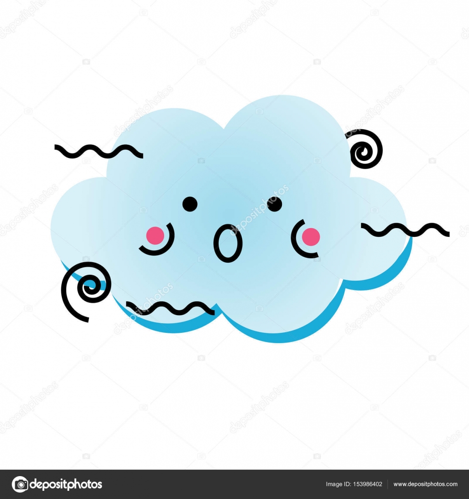 Kawaii cute vento cloud elemento isolato di disegno per bambini neonati e bambini design con carattere di cielo Icona di vettore — Vettoriali di