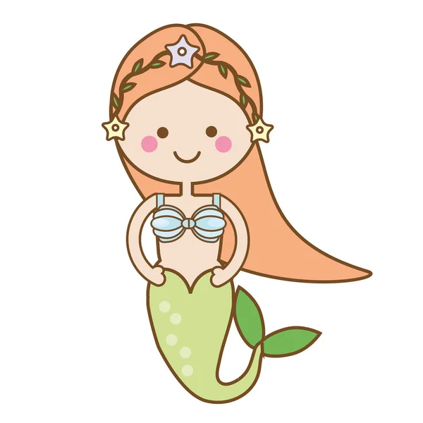 Carino kawaii Mermaid personaggio in stile cartone animato. illustrazione vettoriale — Vettoriale Stock