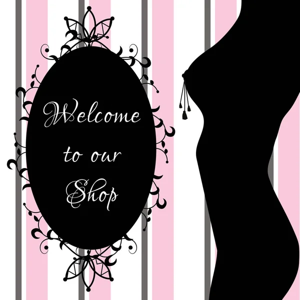 Erotic shop banner, sex shop, adult banner with sexy womans body silhouette and decorative frame. Vector illustration — Stock Vector