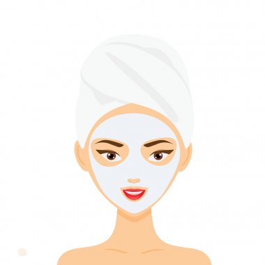 Havlu ve kozmetik yüz maskesi olan kadın. vektör çizim