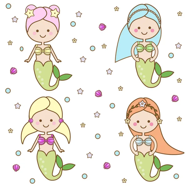 Cute mermaids characters. vector illustration — Stock Vector